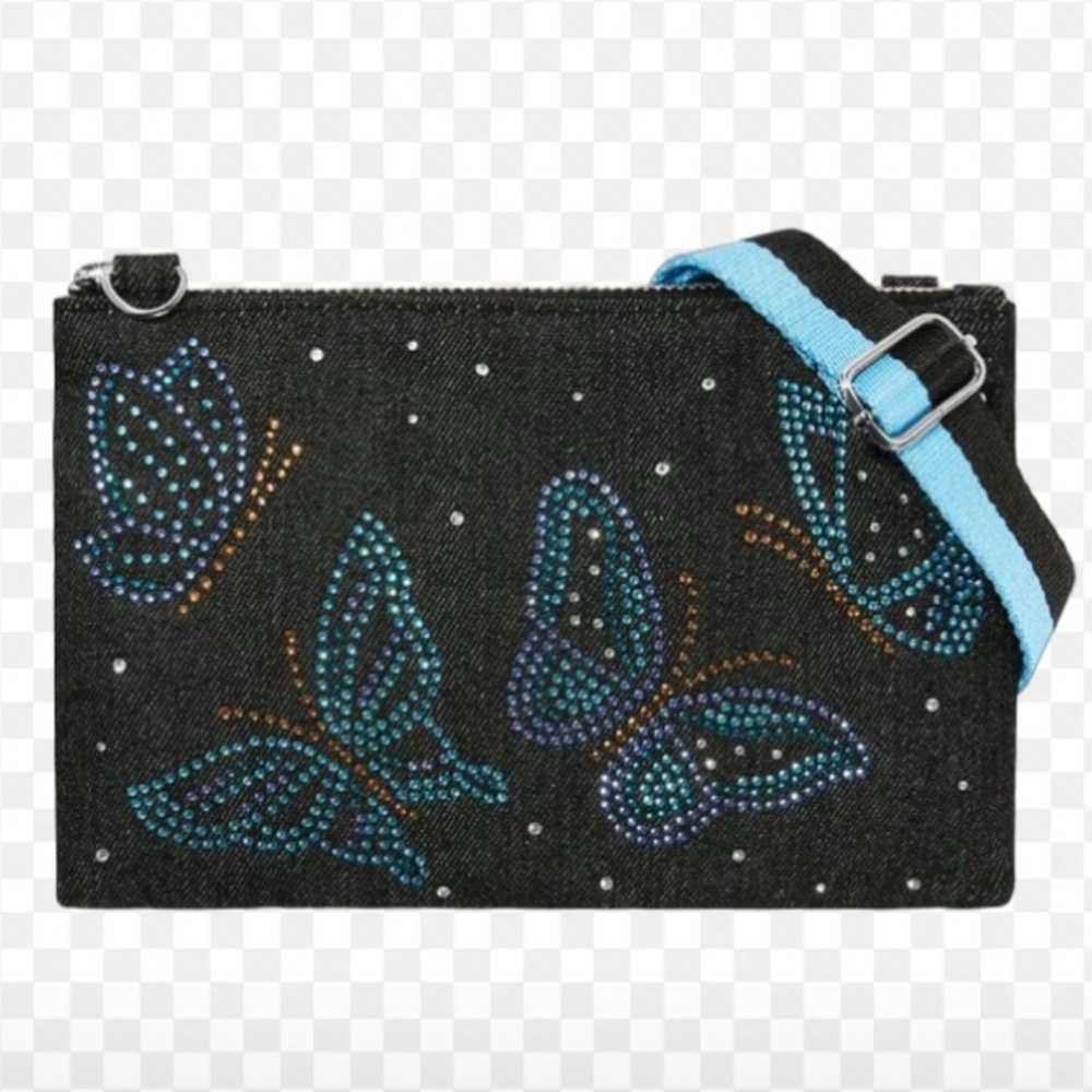 Brighton-VIP Butterfly🦋Sparkle Rhinestone Denim Crossbody Bag-💙